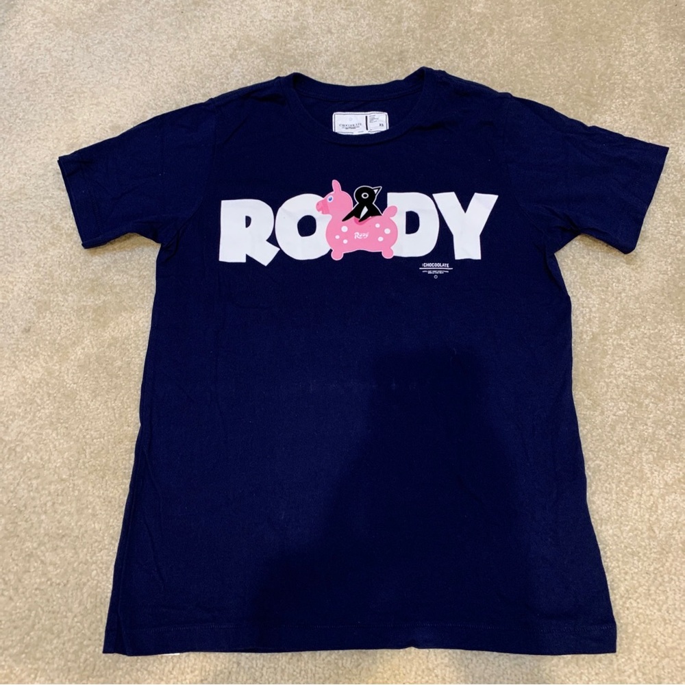 Rody Horse Penguin Chocolate Dark Blue T-Shirt Women's Size XS Velvet Fuzzy Logo